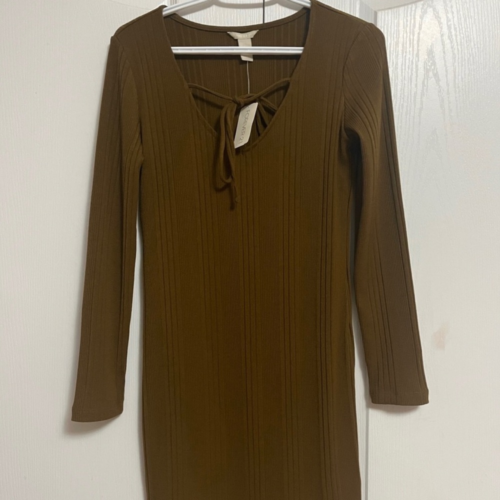 NWT Brown Long Sleeve Mini Dress with tie cutout